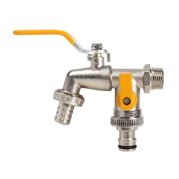 EGYMEN Garden Faucet, Durable Yellow Brass Outdoor Faucet with Dual Outlets, Leak-Proof Garden Tap for Versatile Use, Weather-Resistant Garden Watering Faucet for Home and Yard(Yellow)