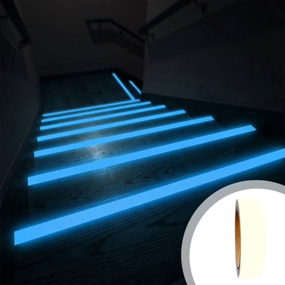 EGYMEN Glow in the Dark Tape, Photoluminescent Luminous Safety Tape for Stairs and Floors, Self-Adhesive Waterproof Night Marking Tape (Blue)