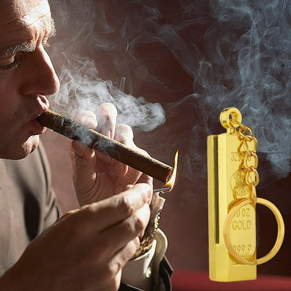 EGYMEN Gold Bar Keychain Lighter, Reusable Waterproof Keychain Matches, Survival Emergency Oil Lighter, Stylish Pendant Keychain for Travel and Gifts