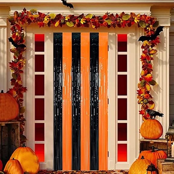 EGYMEN Halloween Curtain Decor, Halloween Decorations, Orange Rain Curtain, Party Background Decor, Halloween Party Decor, Horror Themed Decor