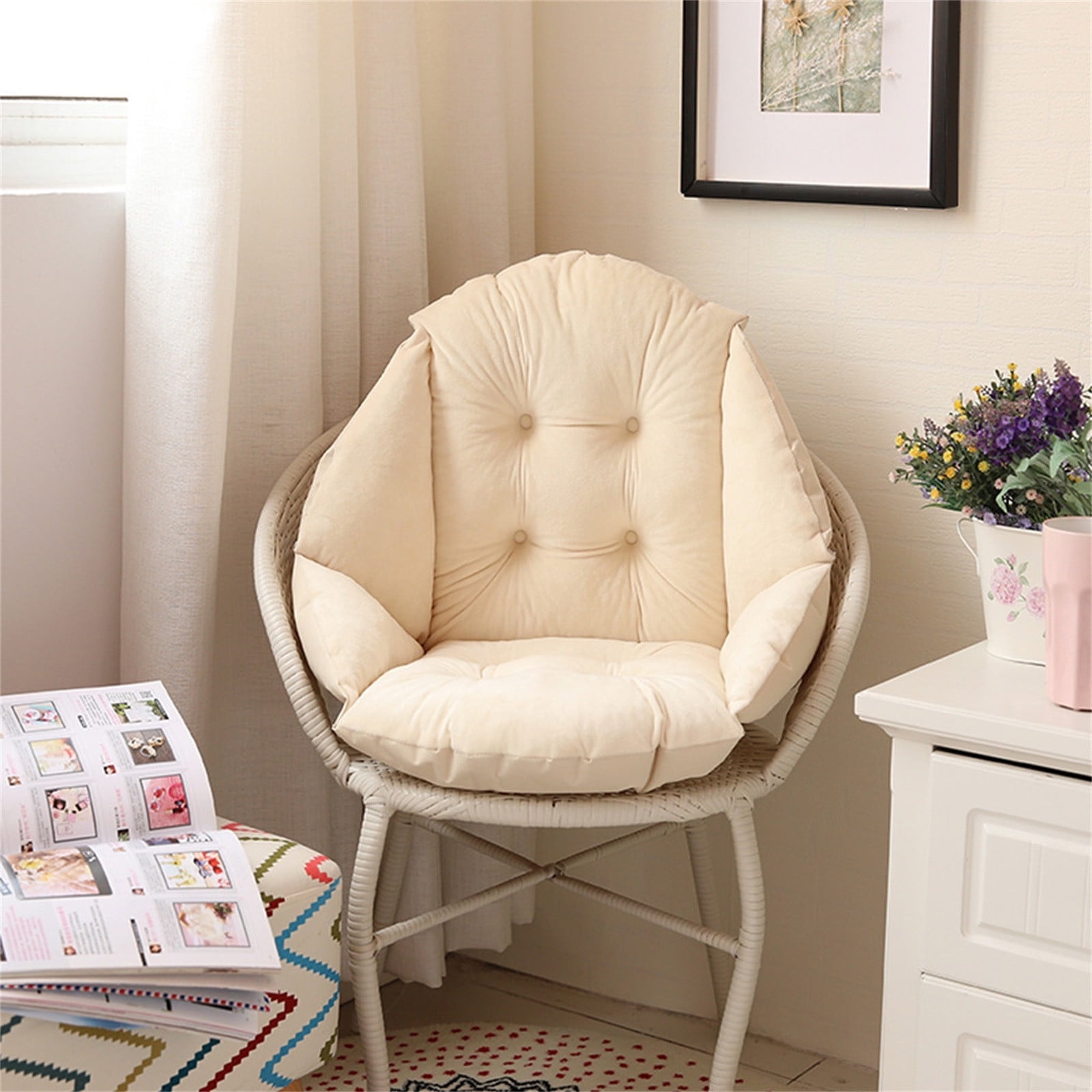 EGYMEN Hammock Swing Chair Cushion, 16"x16" Hanging Basket Seat Pillow, Soft Hanging Egg Chair Back Cushions Pads, for Indoor and Outdoor Garden Offices(Beige)