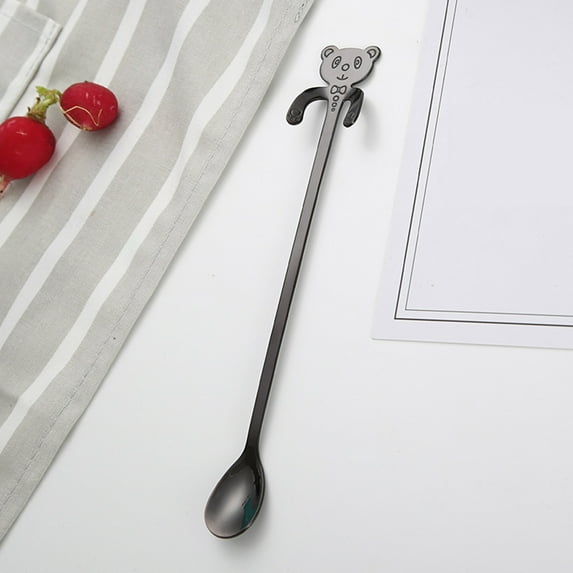 EGYMEN Hangable Stainless Steel Spoon, 304 Stainless Steel Ice Spoon, Cute Little Panda Handle Coffee Spoon, Durable and Dishwasher-Safe Teaspoon