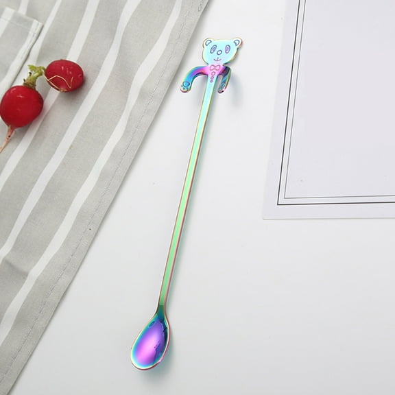 EGYMEN Hangable Stainless Steel Spoon, 304 Stainless Steel Ice Spoon, Cute Little Panda Handle Coffee Spoon, Durable and Dishwasher-Safe Teaspoon