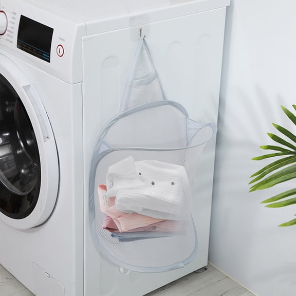 EGYMEN Mesh Collapsible Small Wall Laundry Baskets, Hanging Laundry Hamper, Foldable Hamper for Travel and Storage (Gray)