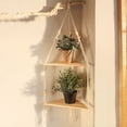 thumbnail image 1 of EGYMEN Hanging Shelf, Bohemian Style Storage Shelf with Hand Woven Ropes, Natural Wooden Decorative Rack for Plants and Books, Triangle Layered Wall Storage Unit, 1 of 6