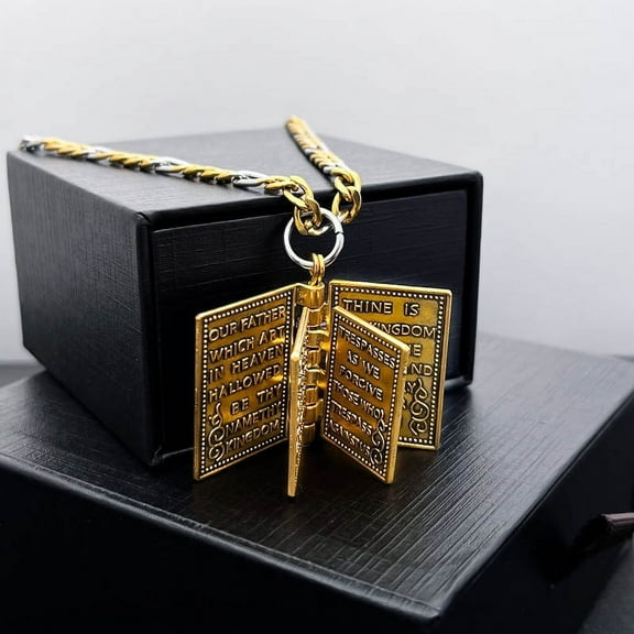 EGYMEN Hip Hop Flip Book Gold Necklace, Personalized Trendy Pendant Necklace, Charming Religious Jewelry, Unique Bible Page Necklace
