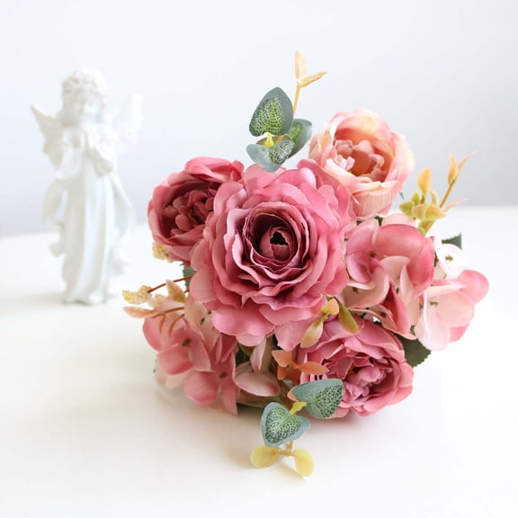 EGYMEN Home/Wedding Artificial Silk Peony Roses, 12" Realistic Bouquet with Vibrant Colors for Centerpieces, Vase Arrangements, Bridal & Home Decoration Essentials(Light Pink)