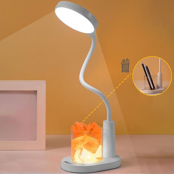 EGYMEN LED Small Stone Table Lamp, Desk Light for Home Office, White Kids Study Lamp, Desktop Computer Lamps for Bedrooms, Rechargeable