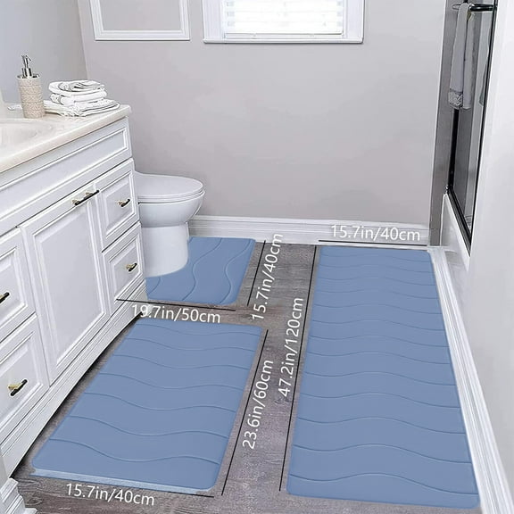 EGYMEN Large Bath Mat Set, Soft Foam Bathroom Rugs with Anti-Slip Backing, Water Absorbent Bath Mats for Home and Restroom, 3-Piece Non-Slip Bathroom Rug Collection(Blue)