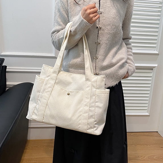 EGYMEN Large Capacity Women's Tote Bag, Versatile Canvas Shoulder Bag, Spacious Bucket Handbag with Multiple Compartments