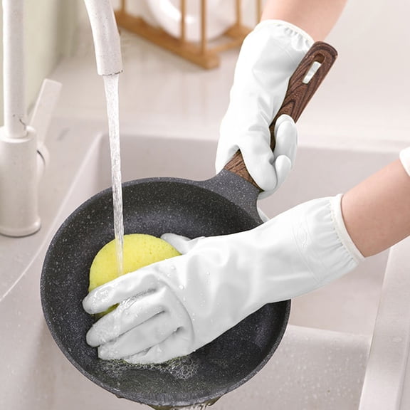 EGYMEN Dishwashing Gloves, Warm and Plush Lined Dishwashing Hand Protectors, Thick Rubber Cleaning Gloves with Cold and Heat Resistance(White)