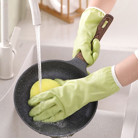 EGYMEN Dishwashing Gloves, Warm and Plush Lined Dishwashing Hand Protectors, Thick Rubber Cleaning Gloves with Cold and Heat Resistance(Green)