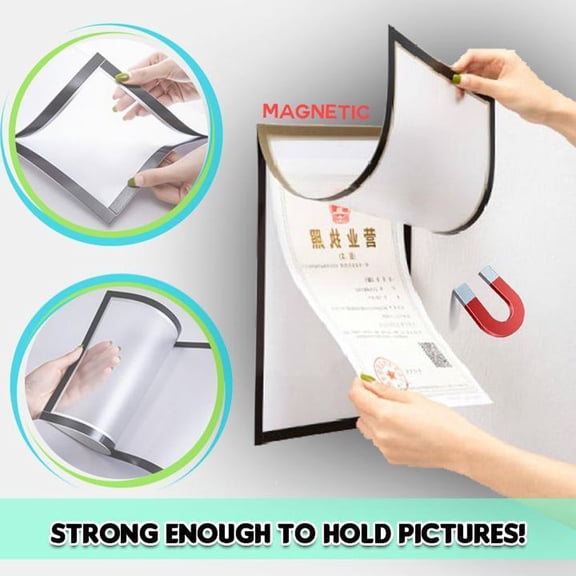 EGYMEN Magnetic Photo Frame, Fridge Magnet Picture Holder, Refrigerator Wall Decor, Magnetic Picture Pocket, A3 A4 Proof Magnetic Photo Frame, Gold Silver Magnetic Photo Display