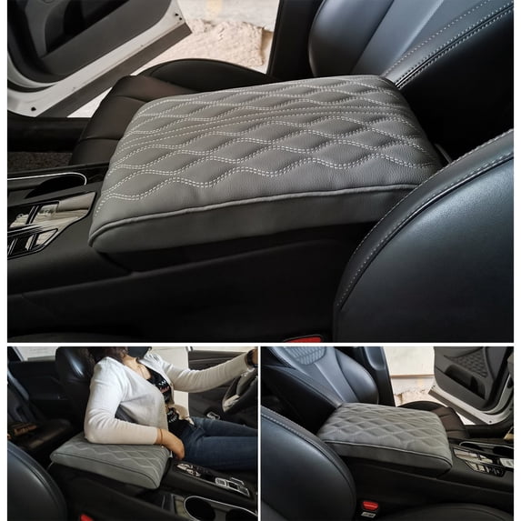 EGYMEN Memory Foam Leather Armrest Pad, Comfortable Car Center Console Cover, Waterproof SUV/Truck/Vehicle Armrest Box Mat, Easy Install Automotive Armrest Cover