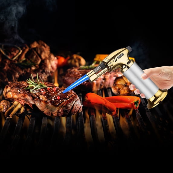 EGYMEN Metal Lighter, Direct Blast Flameproof Torch, Outdoor Barbecue Kitchen Baking Torch, Rechargeable Adjustable Windproof Alloy Case Butane Torch