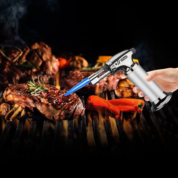 EGYMEN Metal Lighter, Direct Blast Flameproof Torch, Outdoor Barbecue Kitchen Baking Torch, Rechargeable Adjustable Windproof Alloy Case Butane Torch