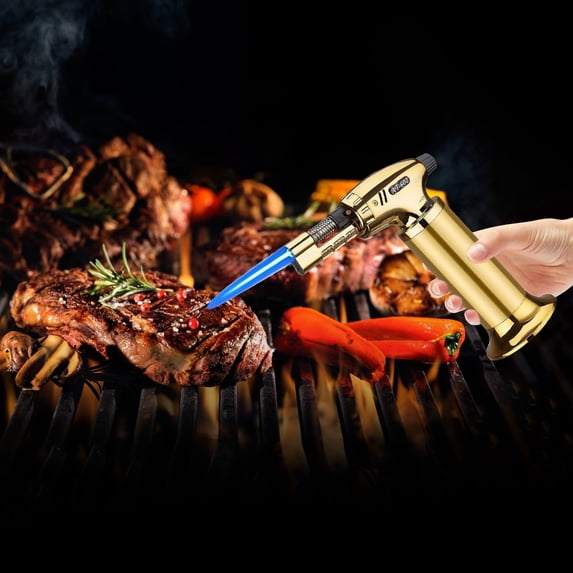 EGYMEN Metal Lighter, Direct Blast Flameproof Torch, Outdoor Barbecue Kitchen Baking Torch, Rechargeable Adjustable Windproof Alloy Case Butane Torch