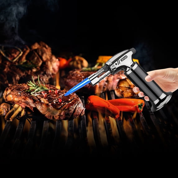 EGYMEN Metal Lighter, Direct Blast Flameproof Torch, Outdoor Barbecue Kitchen Baking Torch, Rechargeable Adjustable Windproof Alloy Case Butane Torch