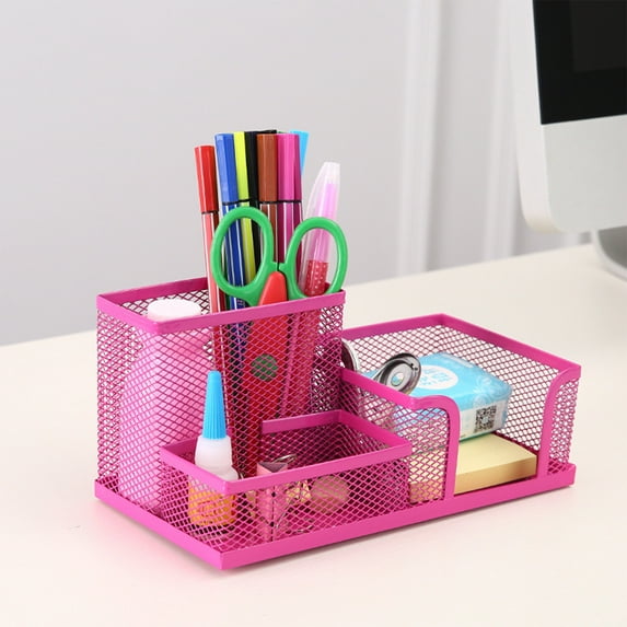 EGYMEN Mesh Desk Organizer Office with 3 Compartments, Drawer/Desk Tidy Candy/Pen Holder/Multifunctional Organizer (Red)