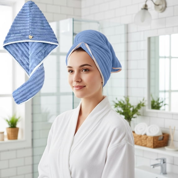 EGYMEN Microfiber Hair Drying Towel, Super Absorbent Hair Wrap, Quick Dry Turban, Hair Drying Cap, Soft Hair Towel, Lightweight Hair Wrap, Fast Drying Towel for All Hair Types (Blue)