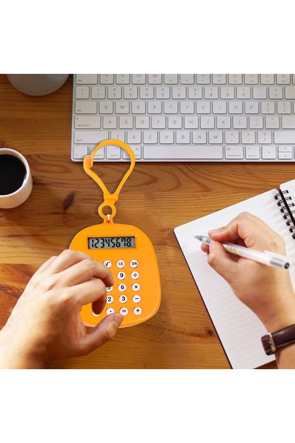 Mini Calculator, 8-Digit Portable Mini Computer, Silent Keychain Calculator with User-Friendly Design, Compact Pocket Calculator for on-the-Go Calculations(Orange)