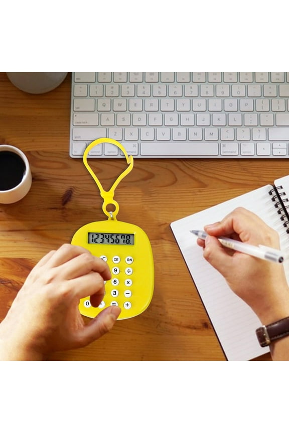 Mini Calculator, 8-Digit Portable Mini Computer, Silent Keychain Calculator with User-Friendly Design, Compact Pocket Calculator for on-the-Go Calculations(Yellow)
