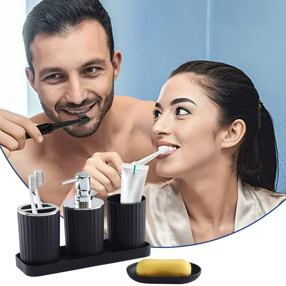 EGYMEN Modern Bathroom Accessories Set - 5 Piece Premium Mouthwash Cups with Toothbrush Tray, Elegant Home Decor for Vanity Organization