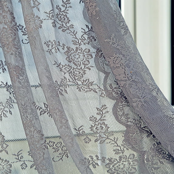 EGYMEN Modern Sheer Voile Curtain with Double Lace Trim, 57"x70" Light Filtering Window Drape for Living Room & Bedroom, Machine Washable Valance Panel Home Decor Essentials(Gray)