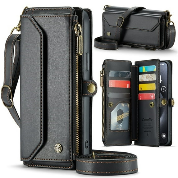 EGYMEN Multi-functional Wallet Phone Case, Premium Protection Flip Cover with Zipper for 15 Model, Trendy and Durable TPU Mobile Phone Case with Card Slots and Cash Compartment