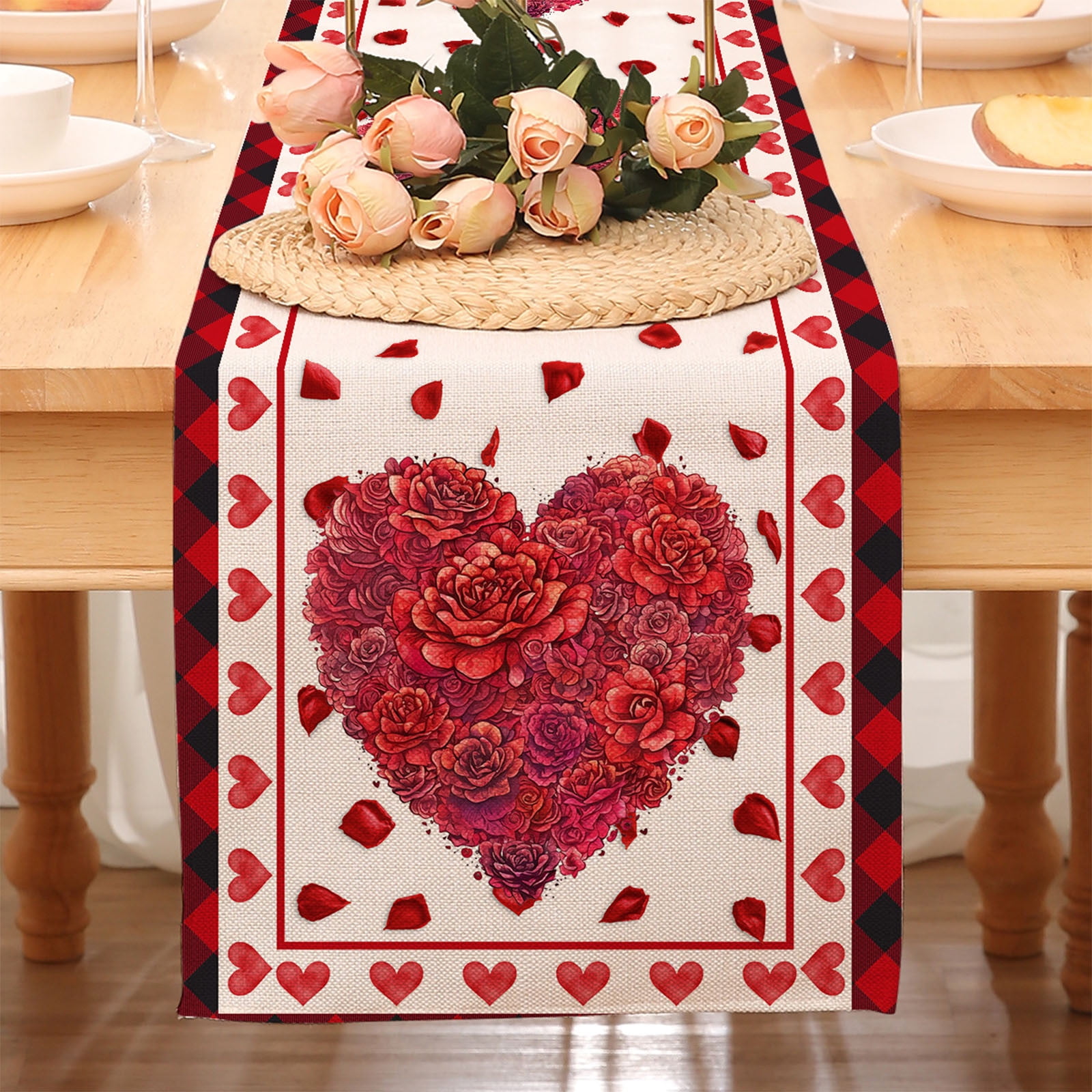 EGYMEN Multicolor Polyester Valentine's Day Table Runner with Heart