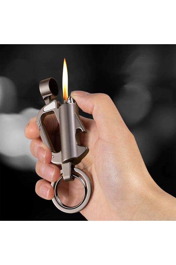 Multifunctional Grinding Wheel, Versatile Kerosene Keychain Lighter with Bottle Opener, Stylish Waist-Worn Key Pendant, Trendy Gift for Men