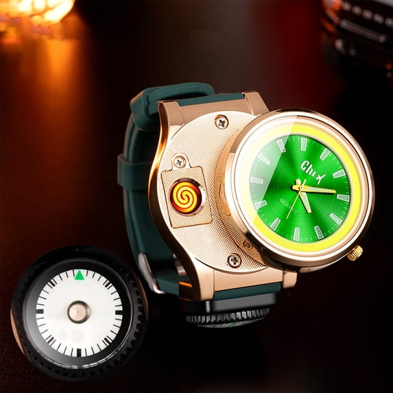 EGYMEN Multifunctional Luminous Watch Lighter (Youth Edition with Compass), USB Rechargeable Windproof Tungsten Lighter Watch, Outdoor Plasma Flameless Lighter