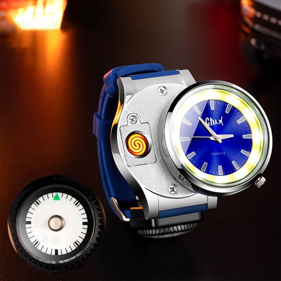 EGYMEN Multifunctional Luminous Watch Lighter (Youth Edition with Compass), USB Rechargeable Windproof Tungsten Lighter Watch, Outdoor Plasma Flameless Lighter