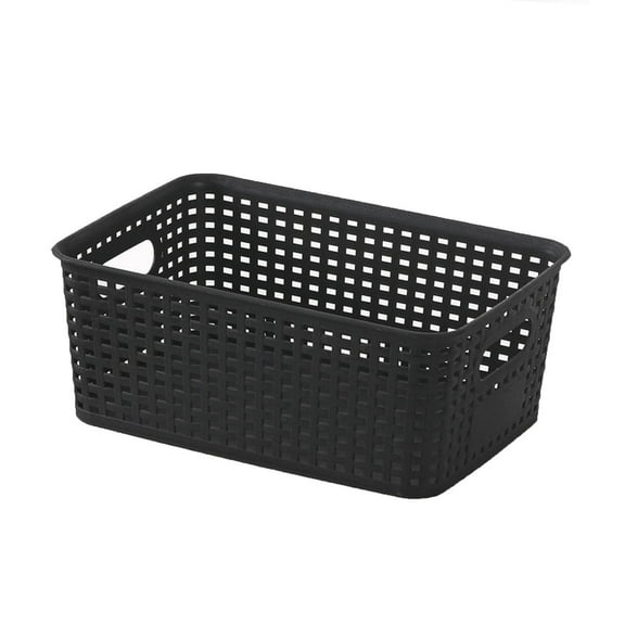 EGYMEN Plastic Woven Storage Basket, Hollow Handle Organizer, Stackable Toy Storage, Multifunctional Home and Office Bin, Durable Plastic Storage Box, Stylish Closet Organizer (Black)