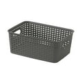 thumbnail image 1 of EGYMEN Plastic Woven Storage Basket, Hollow Handle Organizer, Stackable Toy Storage, Multifunctional Home and Office Bin, Durable Plastic Storage Box, Stylish Closet Organizer (Gray), 1 of 4