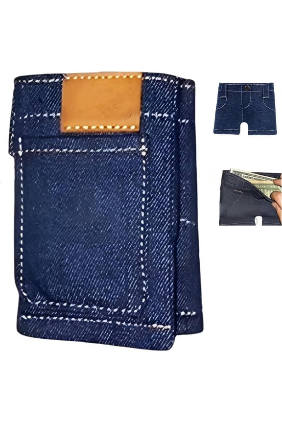 Pocket Pants Mini Jeans Wallet, Cute Foldable Denim Coin Purse, Small Card Holder, Portable Slim Bifold Wallet for Cash and Cards