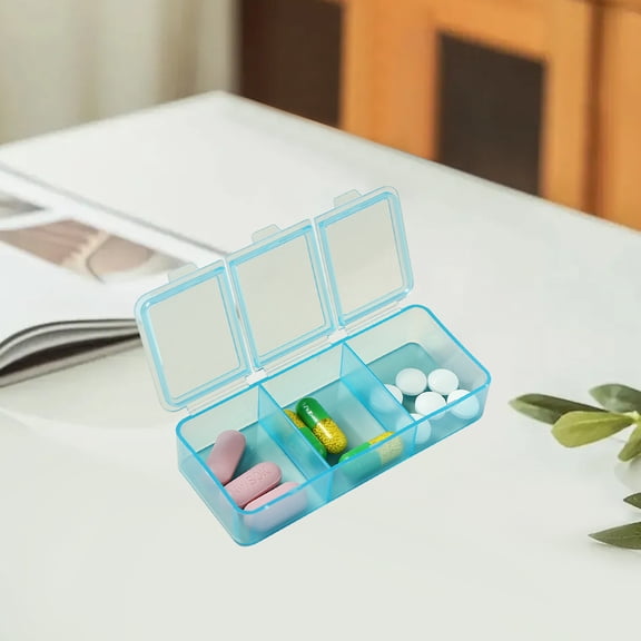 EGYMEN Portable Pill Organizer, Weekly Pill Box, Compact Medication Dispenser, Travel Pill Case, Pill Container for Seniors, Transparent Pill Storage Box (Blue)