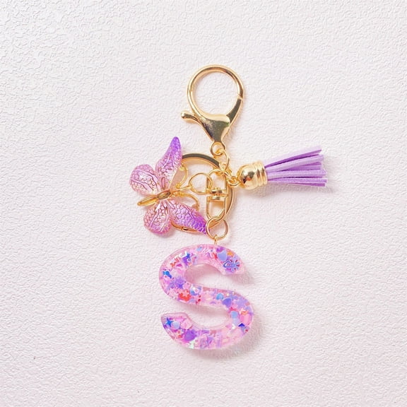 EGYMEN Purple Tassel Initial Keychain, Cute Resin Letter Keychain for Women, Personalized Name Keychain Accessory, Stylish Car Keychain for Wallet and Backpack