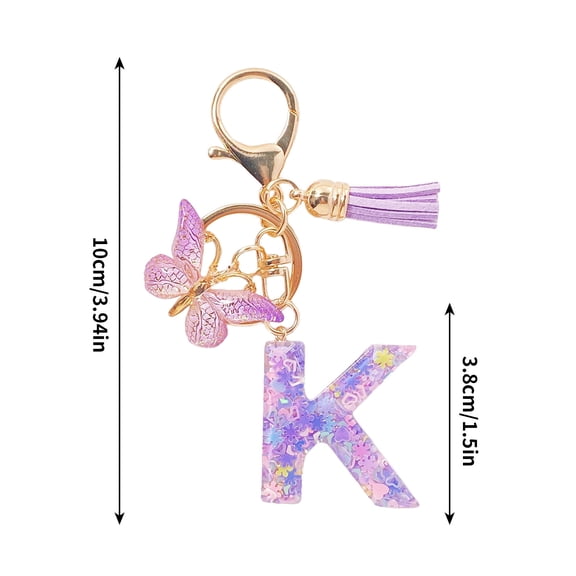 EGYMEN Purple Tassel Initial Keychain, Cute Resin Letter Keychain for Women, Personalized Name Keychain Accessory, Stylish Car Keychain for Wallet and Backpack