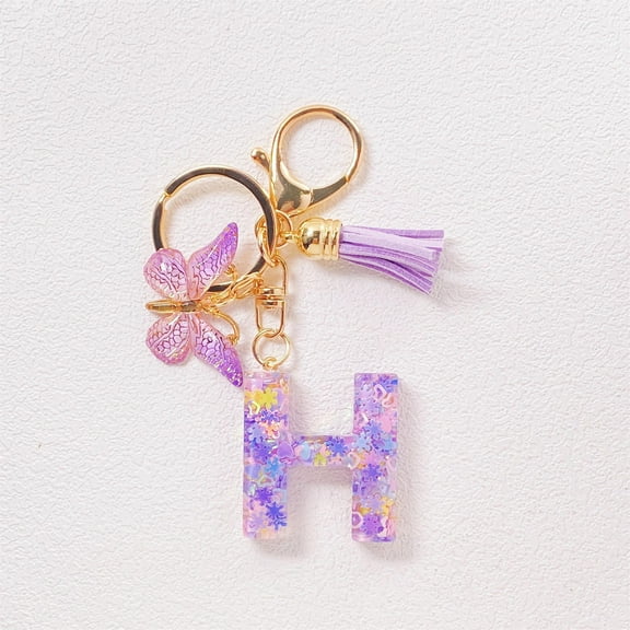 EGYMEN Purple Tassel Initial Keychain, Cute Resin Letter Keychain for Women, Personalized Name Keychain Accessory, Stylish Car Keychain for Wallet and Backpack