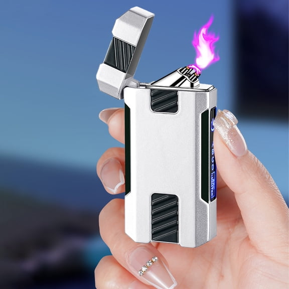 EGYMEN Rechargeable USB Lighter, Windproof Electronic Ignition Lighter, Portable Camping Cigarette Lighter with Battery Indicator, Mini Pocket Plasma Lighter for Outdoor Adventures