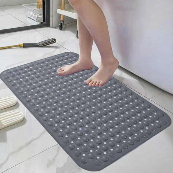 EGYMEN Rectangular Bathroom Mat, Non-Slip Shower Floor Cushion, Waterproof Bath Massage Mat, Ergonomic Suction Cup Bath Mat for Safety and Comfort(Gray)