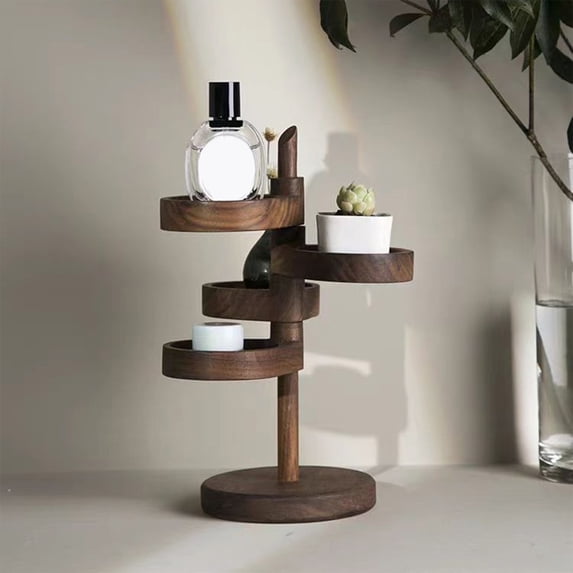 EGYMEN Rotatable Wooden Storage Rack, Multi-layer Key and Jewelry Organizer, Solid Wood Desktop Storage Box for Cosmetics and Small Items, Stylish Natural Wood Shelf for Home Decor