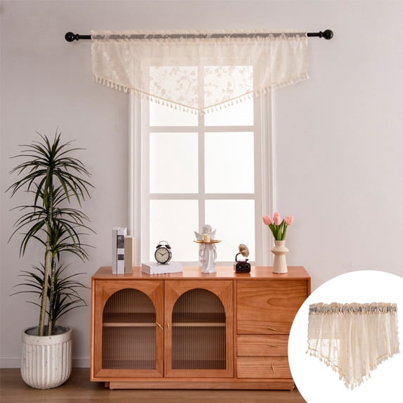 EGYMEN Sheer Valances for Small Lace Drapes, Decorative Window Swags with Tassels, Light Filtering Curtain Valances for Kitchen and Living Room