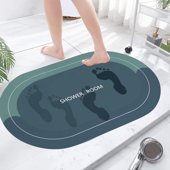 EGYMEN Shower Rug, 16"x24" Quick-Dry Bath Mat with Non-Slip Backing, Super Absorbent Bathroom Floor Mat, Washable Floor Carpet for Bathtub and Shower Room(Blue)