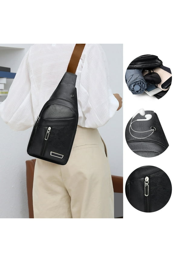 Sling Bag, Waterproof Crossbody Backpack for Outdoor Use, Lightweight Chest Pack for Hiking and Travel, Vegan Leather Anti-Theft Tote Bag for Organizing Essentials(Black)