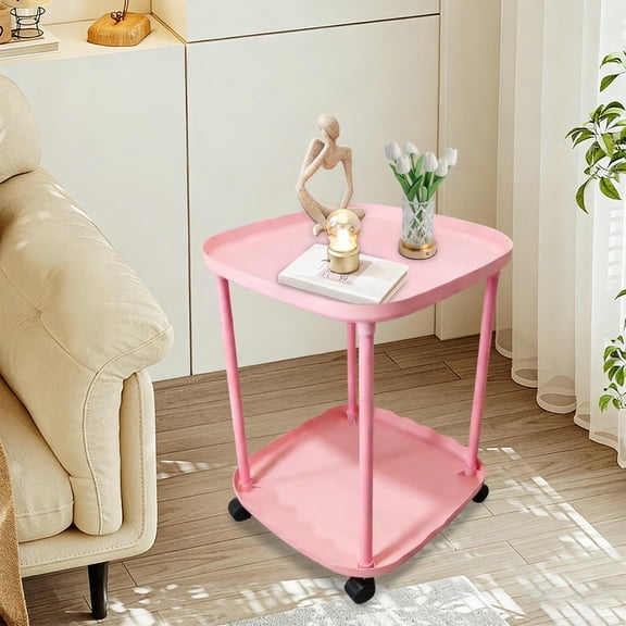 EGYMEN Sofa Side Table, Concise Rolling End Table with Double-Tier Storage, Personalized Mobile Nightstand for Bedroom, Stylish Plastic Bedside Shelf