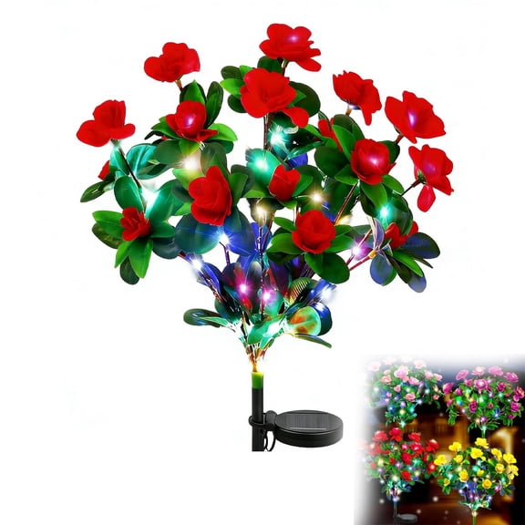EGYMEN Solar Azalea Flower Garden Lights, Outdoor Waterproof Solar Stake Lights, Solar-Powered Garden Decorations, Elegant Patio Lighting, Sunlight Powered Yard Decor (Red)