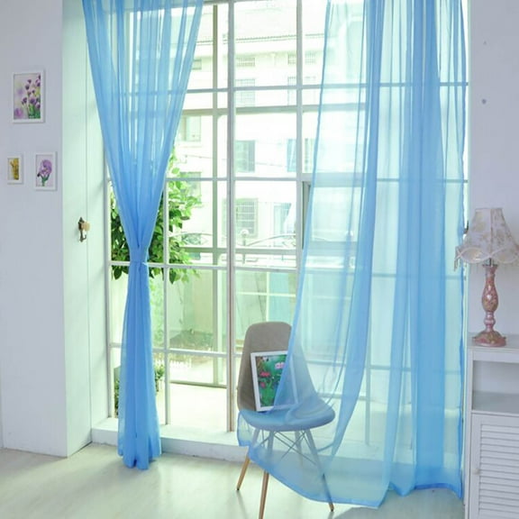 EGYMEN Sheer Curtains Voile Draperies 2 Panels 32 Inch Width 79 Inch Long 1 Pair for Kitchen Bedroom Living Room Yard (Light Blue,32 Wx79 L)