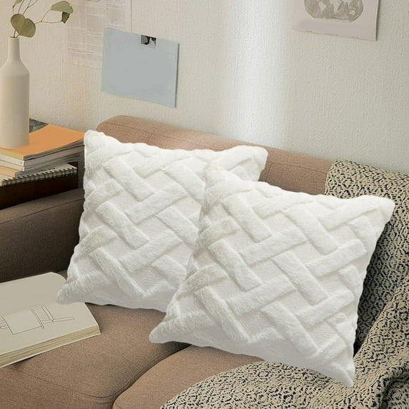 EGYMEN Solid Color Plaid Pillowcase, 16"x16" Intersection Decorative Cushion Cover, Fashionable Sofa Throw Pillow, Soft Furry Home Decoration